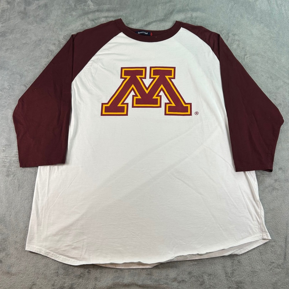 Sport-Tek Minnesota Gophers Baseball Tee Maroon White 3/4 Sleeve Mens 2XL